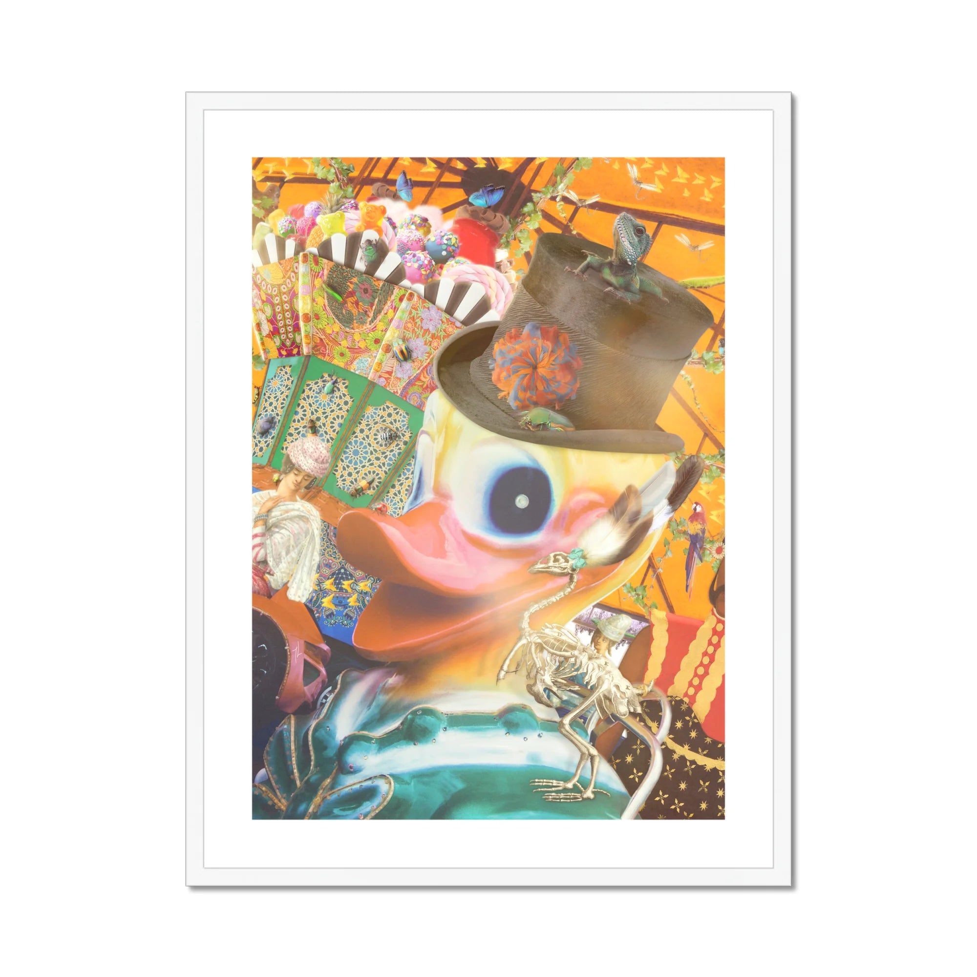 Hey Good Looking - Surreal Carnival Collage Art Print, Framed Surreal Duck Collage