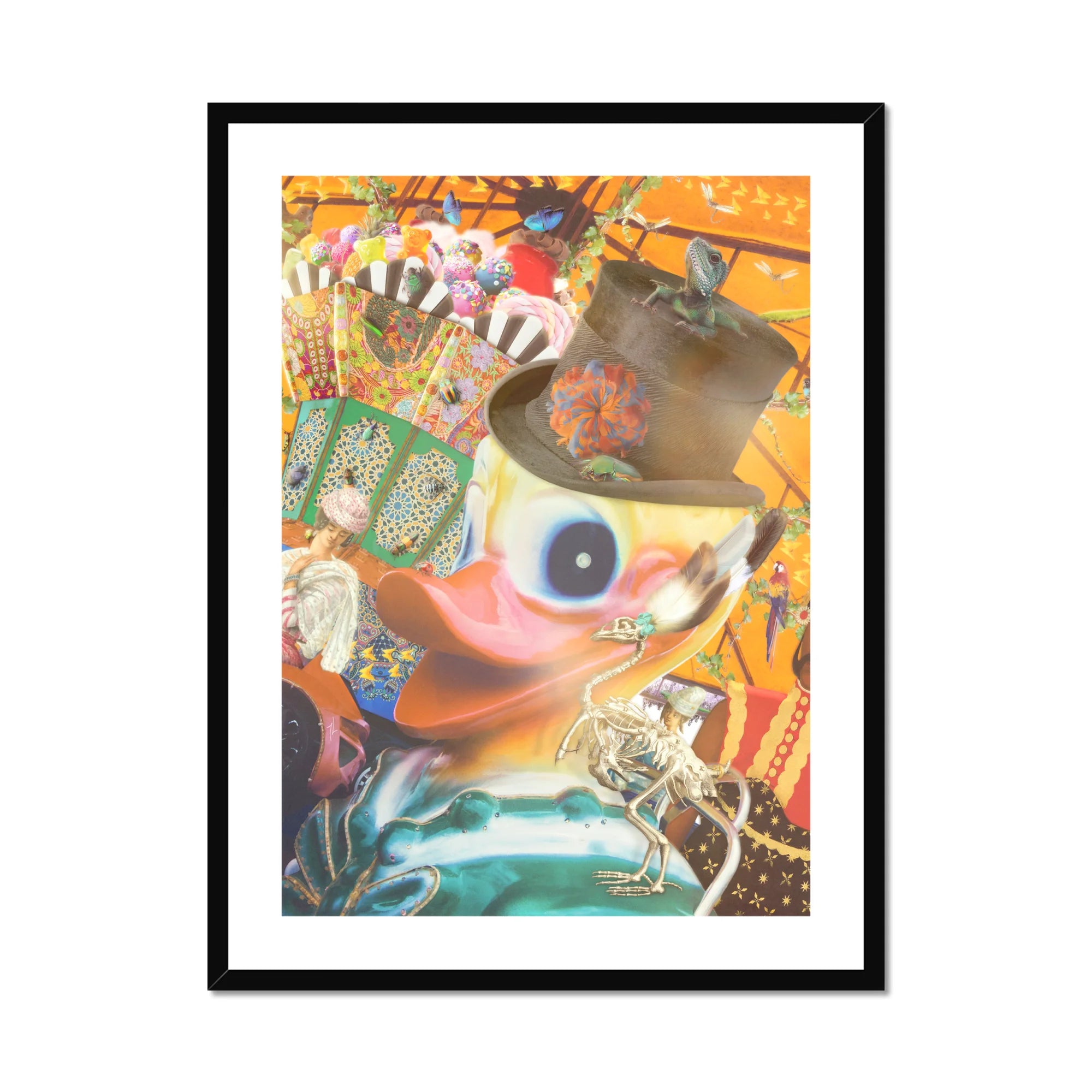 Hey Good Looking - Surreal Carnival Collage Art Print, Framed Surreal Duck Portrait