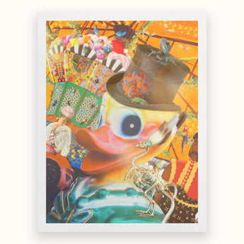 Hey Good Looking - Surreal Carnival Collage Art Print, Surrealist Collage Vibrant Abstract Face-like Form Prominent Blue