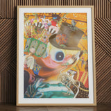 Hey Good Looking - Surreal Carnival Collage Art Print Vibrant Surreal Artwork Yellow Duck Brown Hat Adorned Carnival Collage, Carousel