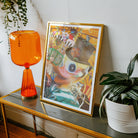 Hey Good Looking Surreal Carnival Collage Art Print, Vibrant Orange Table Lamp Fluted Base Wide Shade