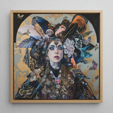 The Hierophant - Surreal Tarot Art Framed Canvas, 12x12’’ / 31x31cm / Natural Floating Frame, Framed Mixed-media Artwork Woman Elaborate