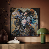 The Hierophant - Surreal Tarot Art Framed Canvas, Framed Portrait Woman Elaborate Headdress