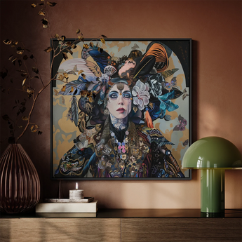 The Hierophant - Surreal Tarot Art Framed Canvas, Framed Portrait Woman Elaborate Headdress