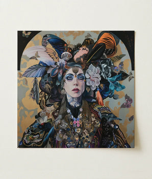 Square Canvas Painting Stylized Portrait Woman Adorned Intricate Surreal Tarot Art, Print