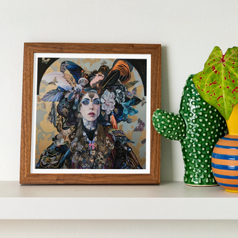 The Hierophant Surreal Tarot Art Print, Framed Artwork Fantastical Portrait Birds Floral Elements