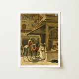Hindu Merchants - Edwin Lord Weeks Art Print / Canvas Framed Classical Painting Ornate Indian Courtyard Scene Carved Marble Kiosk, Ink