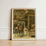Framed Art Print Ornate Indian Courtyard Scene Figures Carved Marble Kiosk, Edwin Lord Weeks, Ink Bleeds