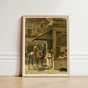 Framed Art Print Ornate Indian Courtyard Scene Figures Carved Marble Kiosk, Edwin Lord Weeks, Ink Bleeds