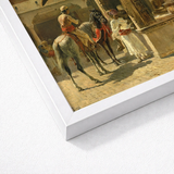 White Framed Art Print Historical Scene Riders Figures Carved Marble Kiosk, Edwin Lord Weeks, Ink Bleeds