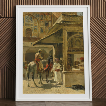 Hindu Merchants - Edwin Lord Weeks Art Print / Canvas, Carved Marble Kiosk, Edwin Lord Weeks Art, Ink Bleeds