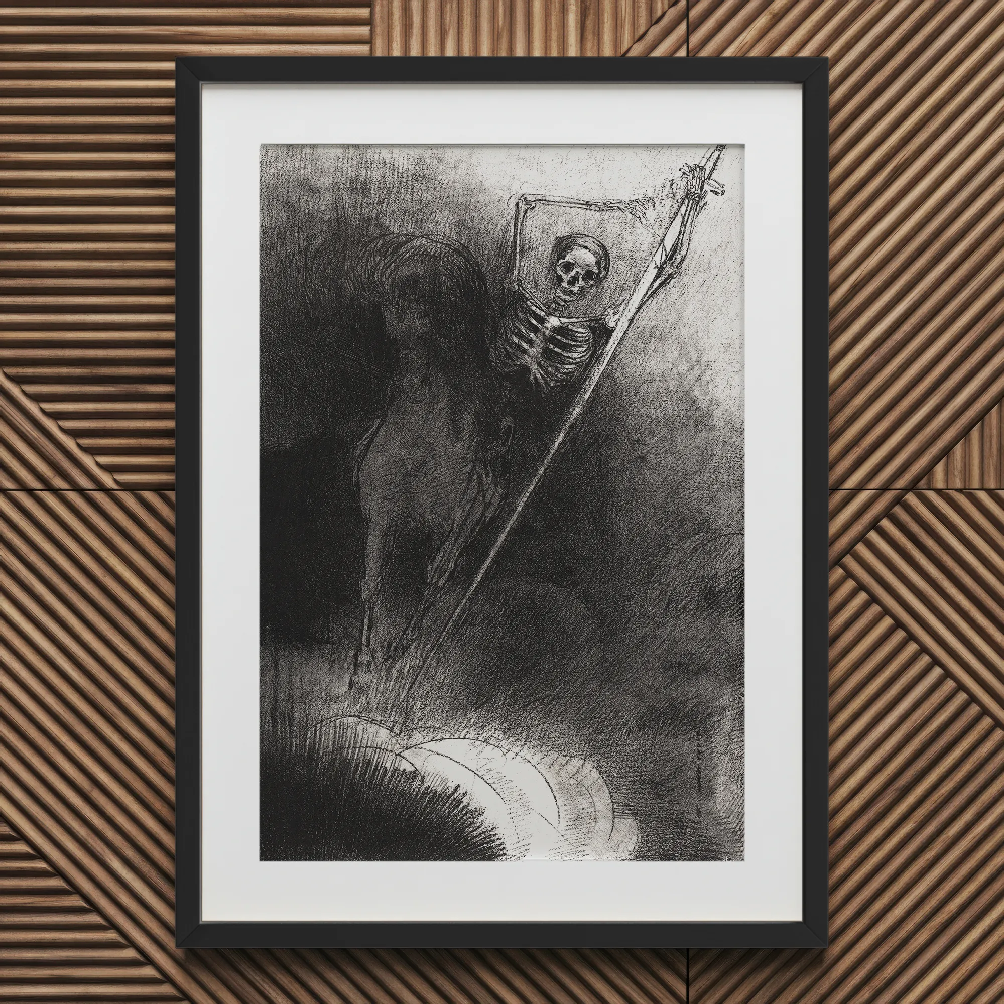 And His Name that Sat on Him was Death - Odilon Redon Art Print, 20x30’’ / 51x76cm / Black Frame / 2’’ Matboard, Framed Black White Print