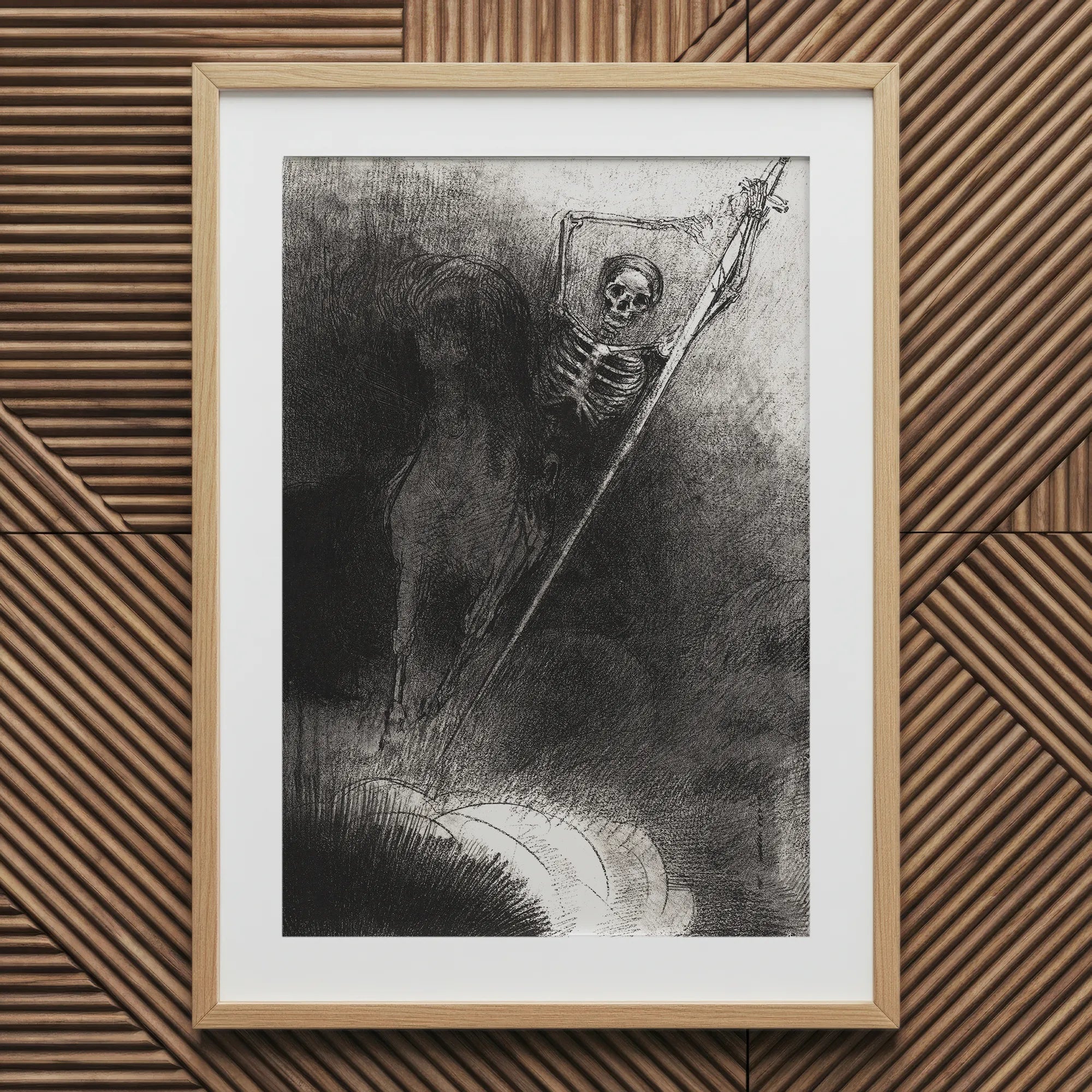And His Name that Sat on Him was Death - Odilon Redon Art Print, 20x30’’ / 51x76cm / Natural Frame / 2’’ Matboard, Framed Monochrome