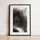 And His Name that Sat on Him was Death - Odilon Redon Art Print / Canvas Black-framed Artwork Detailed Charcoal Sketch Grim Reaper Scythe