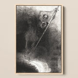 And His Name that Sat on Him was Death - Odilon Redon Art Print / Canvas Framed Black-and-white Sketch Skeletal Figure Horse Sword Shield