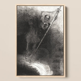 And His Name that Sat on Him was Death - Odilon Redon Art Print / Canvas Framed Black-and-white Sketch Skeletal Figure Horse Sword Shield
