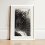 And His Name that Sat on Him was Death - Odilon Redon Art Print / Canvas Framed Black-and-white Sketch Skeletal Figure Staff Enclosed