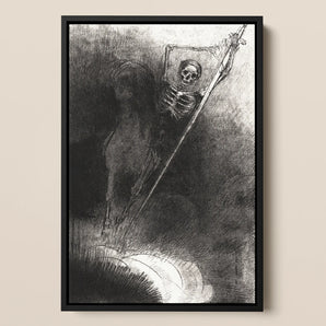 And His Name that Sat on Him was Death - Odilon Redon Framed Canvas, 12x18’’ / 31x46cm / Black Floating Frame, Framed Charcoal Skeletal