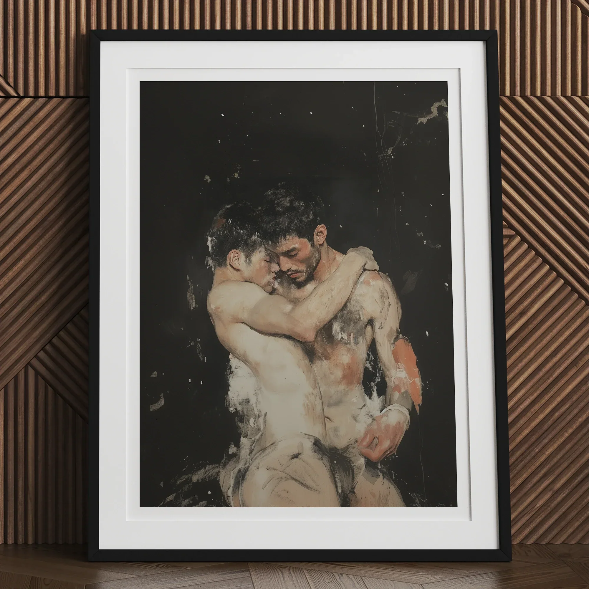 Hold Tight - Ancient Gay Fantasy Art Print, 12x16’’ / 31x41cm / Black Frame, Framed Painting Two Men