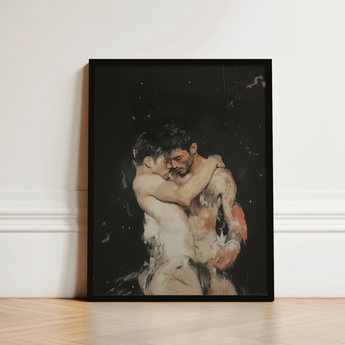 Black-framed Artwork Two Nude Men Dark Background Ancient Gay Fantasy, Art, Print