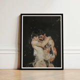 Black-framed Art Print Tender Embrace Two Muscular Men Ancient Gay Fantasy