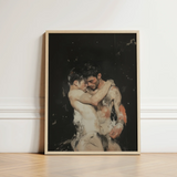 Framed Painting Two Muscular Men Dark Background Rendered Ancient Gay Fantasy, Art, Print