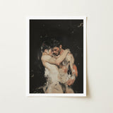 Hold Tight - Ancient Gay Fantasy Art Print / Canvas Framed Artwork Two Muscular Men Dark Watercolor-style Painting, Prints