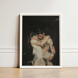 Framed Artwork Two Muscular Men Rendered Painterly Style Ancient Gay Fantasy, Art, Print