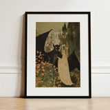Home Sweet - Creepy Cute Demon Art Print / Canvas Black-framed Art Print Whimsical Illustration Black Dragon Eyes Creepy Cute Demon, Pastel