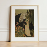 Home Sweet - Creepy Cute Demon Art Print / Canvas Framed Art Print Whimsical Illustration Black Dragon Eyes Creepy Cute Demon, Pastel Goth