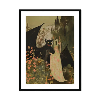 Home Sweet - Creepy Cute Demon Art Print, Framed Artwork Dark Winged Figure Princess Garden