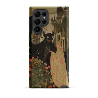 Home Sweet - Creepy Cute Demon Art Samsung Case, Galaxy S22 Ultra / Matte, Black Phone Case Whimsical Illustration Horned Creature Robed