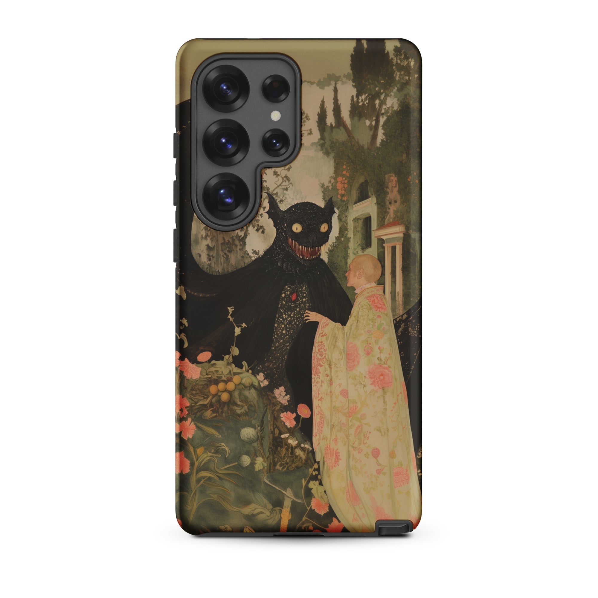 Home Sweet Creepy Cute Demon Art Samsung Case, Galaxy S25 Ultra / Matte, Smartphone Case Dark Horned Creature Robed Figure Garden