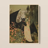 Home Sweet - Creepy Cute Demon Framed Canvas, 12x16’’ / 31x41cm / Natural Floating Frame, Framed Print Winged Horned Demon Wide Grin Person