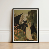 Black-framed Art Print Whimsical Illustration Black Dragon Eyes Creepy Cute Demon, Pastel Goth Priory, Lush Shadows