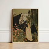 Framed Artwork Whimsical Scene Black-winged Creature Figure Ornate Creepy Cute Demon, Pastel Goth Priory, Lush Shadows
