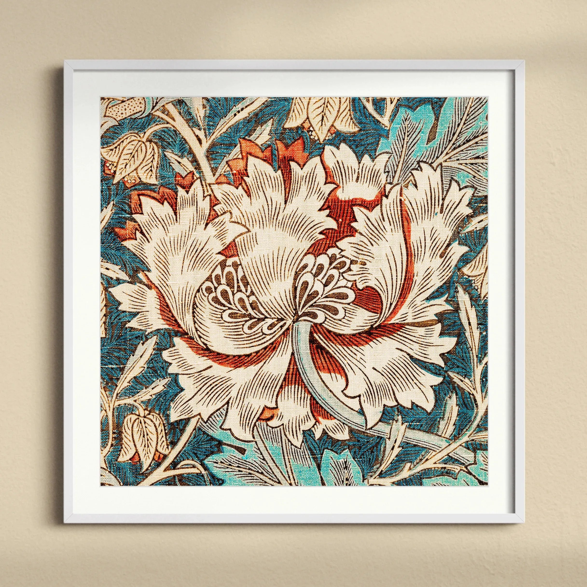 Honeysuckle Too - William Morris Arts & Crafts Framed Print - 12’x12’ / White Frame - Posters Prints & Visual