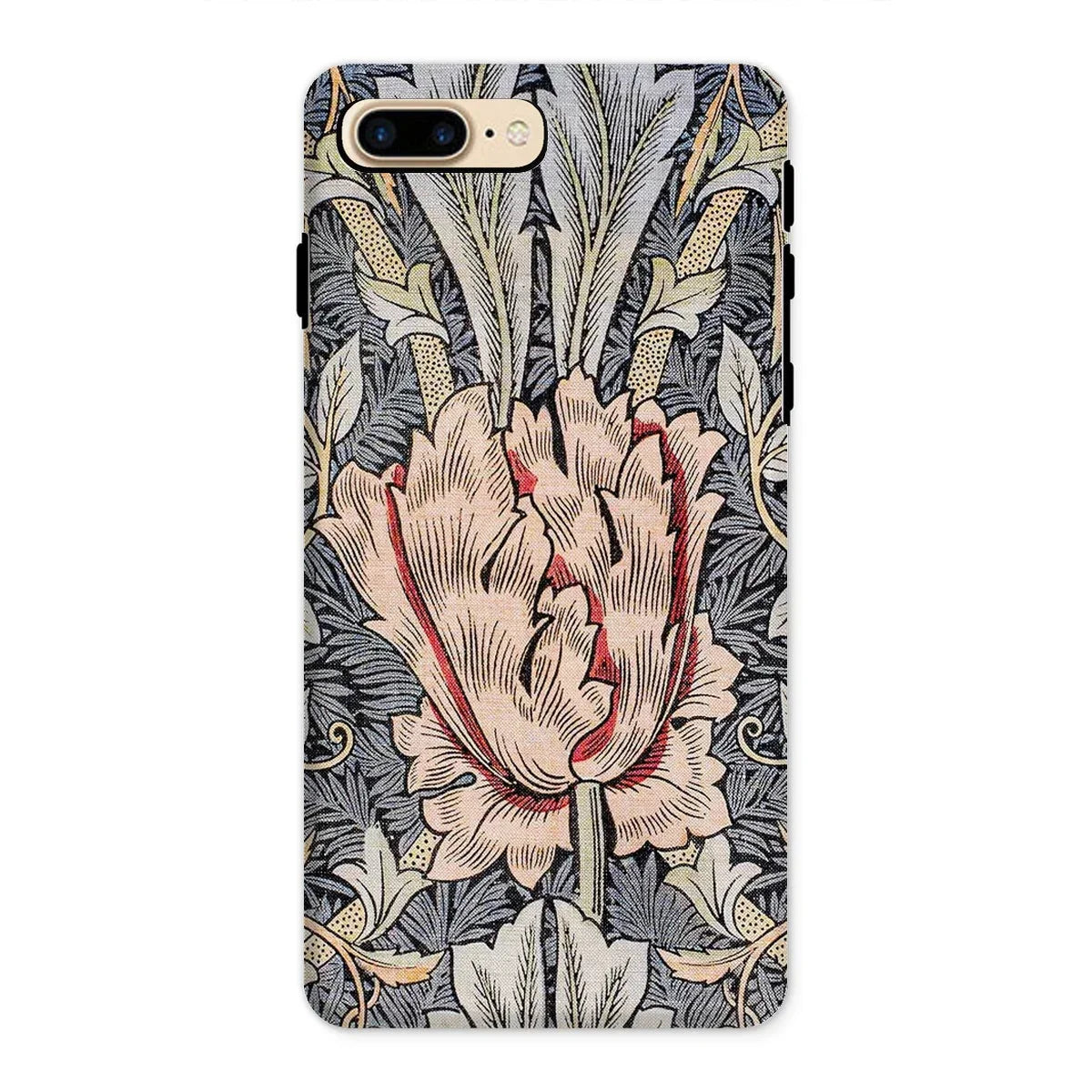 Honeysuckle - William Morris Floral Art Iphone Case, 8 Plus / Matte, Ornate Floral-patterned Phone Case Prominent Central Tulip Design