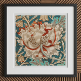 Honeysuckle - William Morris Floral Art Print, 12x12’’ / 31x31cm / Black Frame / 2’’ Matboard, Framed Botanical Illustration Honeysuckle