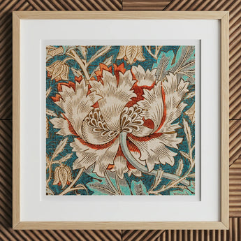 Honeysuckle - William Morris Floral Art Print, 12x12’’ / 31x31cm / Natural Frame / 2’’ Matboard, Framed Art Nouveau Floral Print