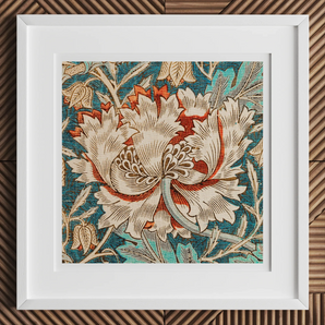 Honeysuckle - William Morris Floral Art Print, 12x12’’ / 31x31cm / White Frame / 2’’ Matboard, Framed Print Floral Pattern Stylized White
