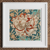 Honeysuckle - William Morris Floral Art Print, 12x12’’ / 31x31cm / White Frame / 2’’ Matboard, Framed Print Floral Pattern Stylized White