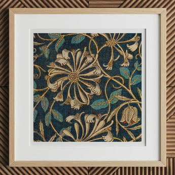 Honeysuckle - William Morris Floral Art Print, 16x16’’ / 41x41cm / Natural Frame / 2’’ Matboard, Framed Floral Tapestry Wooden Frame White