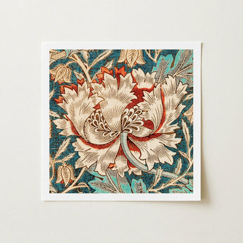Honeysuckle - William Morris Floral Art Print / Canvas Square-framed Detailed Stylized Design Cream Red Morris’s Artistry, Arts Prints