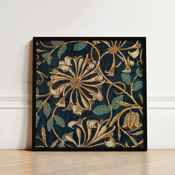 Square-framed Artwork Intricate Floral Pattern Gold Teal Deep William Morris, Honeysuckle Art, Victorian Elegance