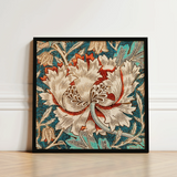 Framed Textile Artwork Intricately Detailed Floral Design Cream William Morris’s Artistry, Honeysuckle Print, Morris Arts