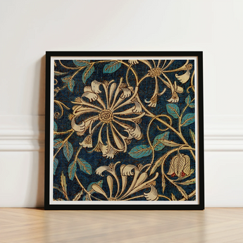 Framed Artwork Intricate Floral Pattern Cream Teal Deep William Morris, Honeysuckle Art, Victorian Elegance