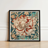 Framed Art Nouveau-style Floral Print Central Cream-colored Peony William Morris’s Artistry, Honeysuckle, Morris Arts