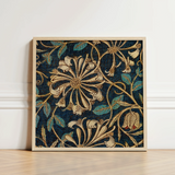 Square-framed Artwork Intricate Floral Pattern Cream Teal Deep William Morris, Honeysuckle Art, Victorian Elegance