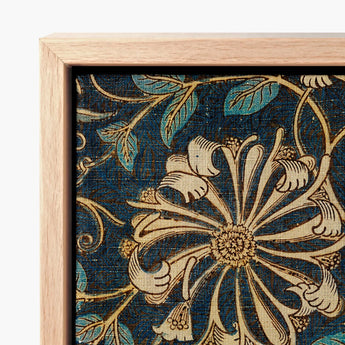 Framed Artwork Detailed Floral Design Gold Teal Dark William Morris, Honeysuckle Pattern Art, Victorian Elegance